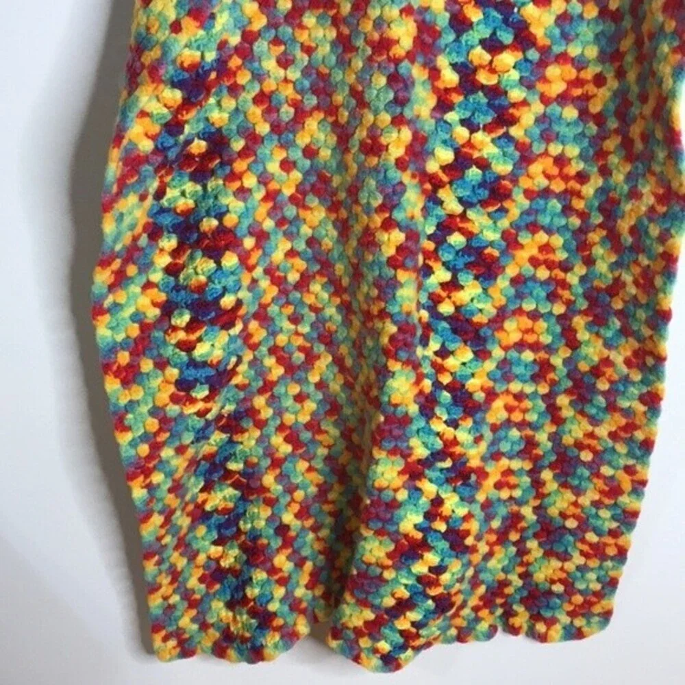 Rainbow Stripe Crochet Afghan Lap Blanket or Shoulder Throw Handmade 50x35